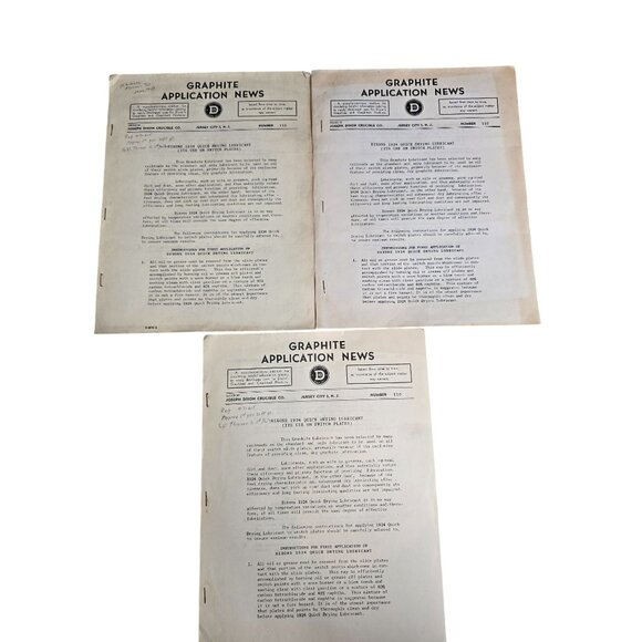 Set Of 3 Graphite Application News Bulletins Dixon Crucible Co. Lubricant Info - Picture 1 of 7